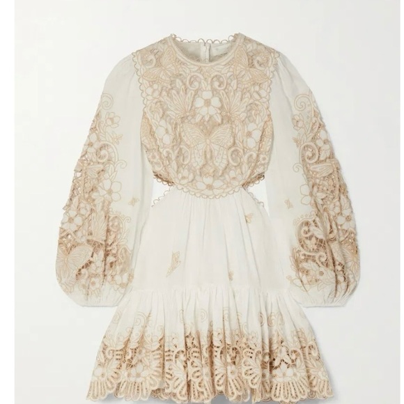 Zimmerman Jeannie Embroidered Linen mini dress in White and Gold - Picture 4 of 12